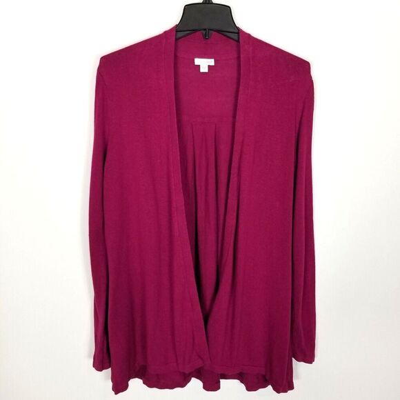 J Jill Cardigan Womens Size S  Purple Red Linen Blend Long Sleeve Open Sweater - Picture 1 of 8